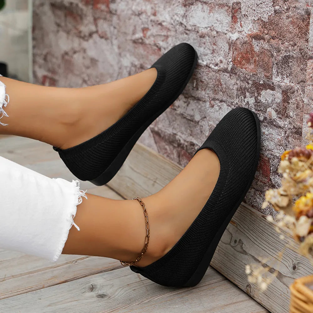 Round Toe Knit Ballet Flats – Comfortable Everyday Slip-Ons