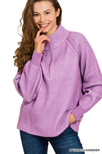Zenana Ribbed Two Tone Half Zip Sweater – Chic Contrast Knit Style