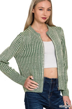 Zenana Ribbed Two-Tone Zip-Up Sweater Cardigan – Chic Layering Piece