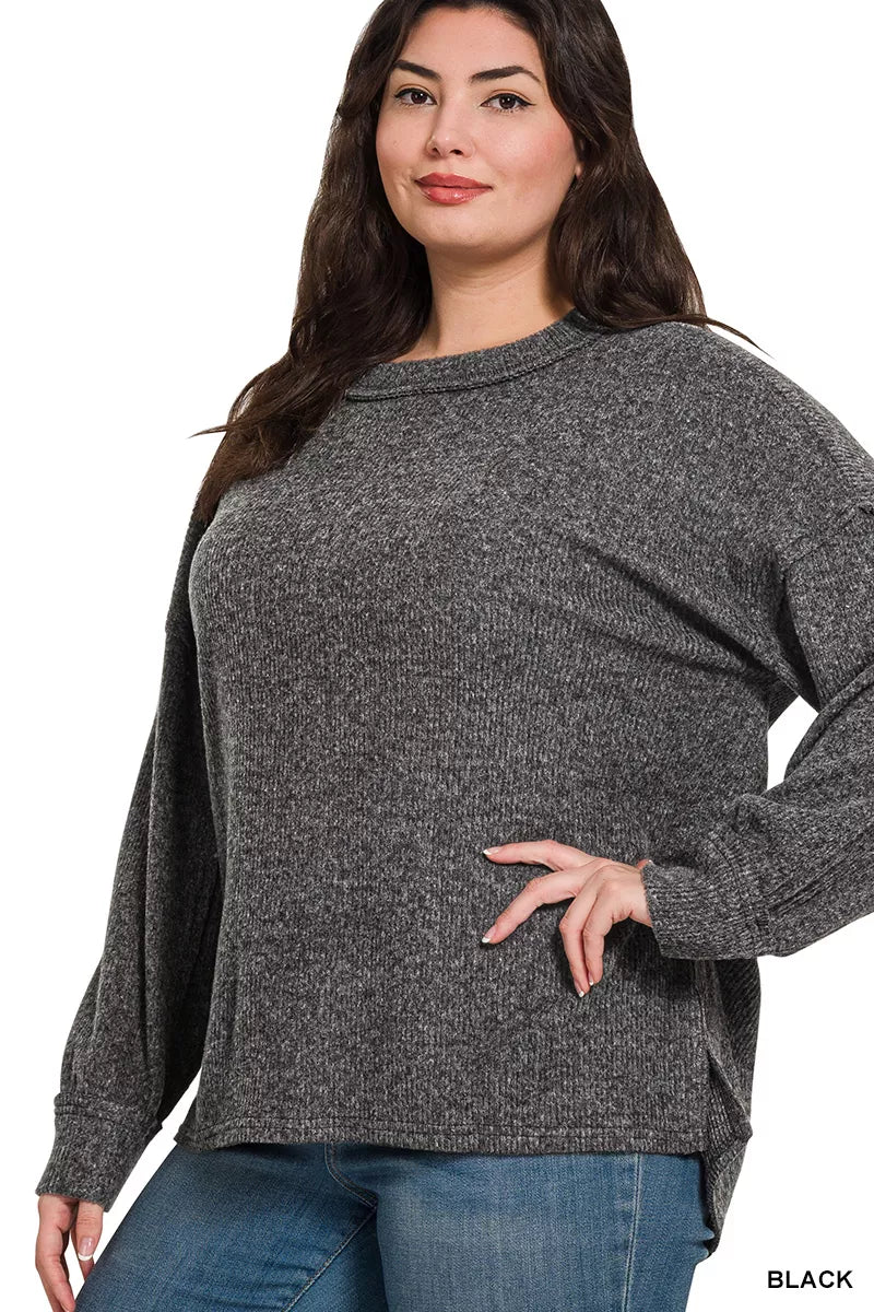 Brushed Ribbed Hacci Sweater – Cozy Drop Shoulder Fall Essential