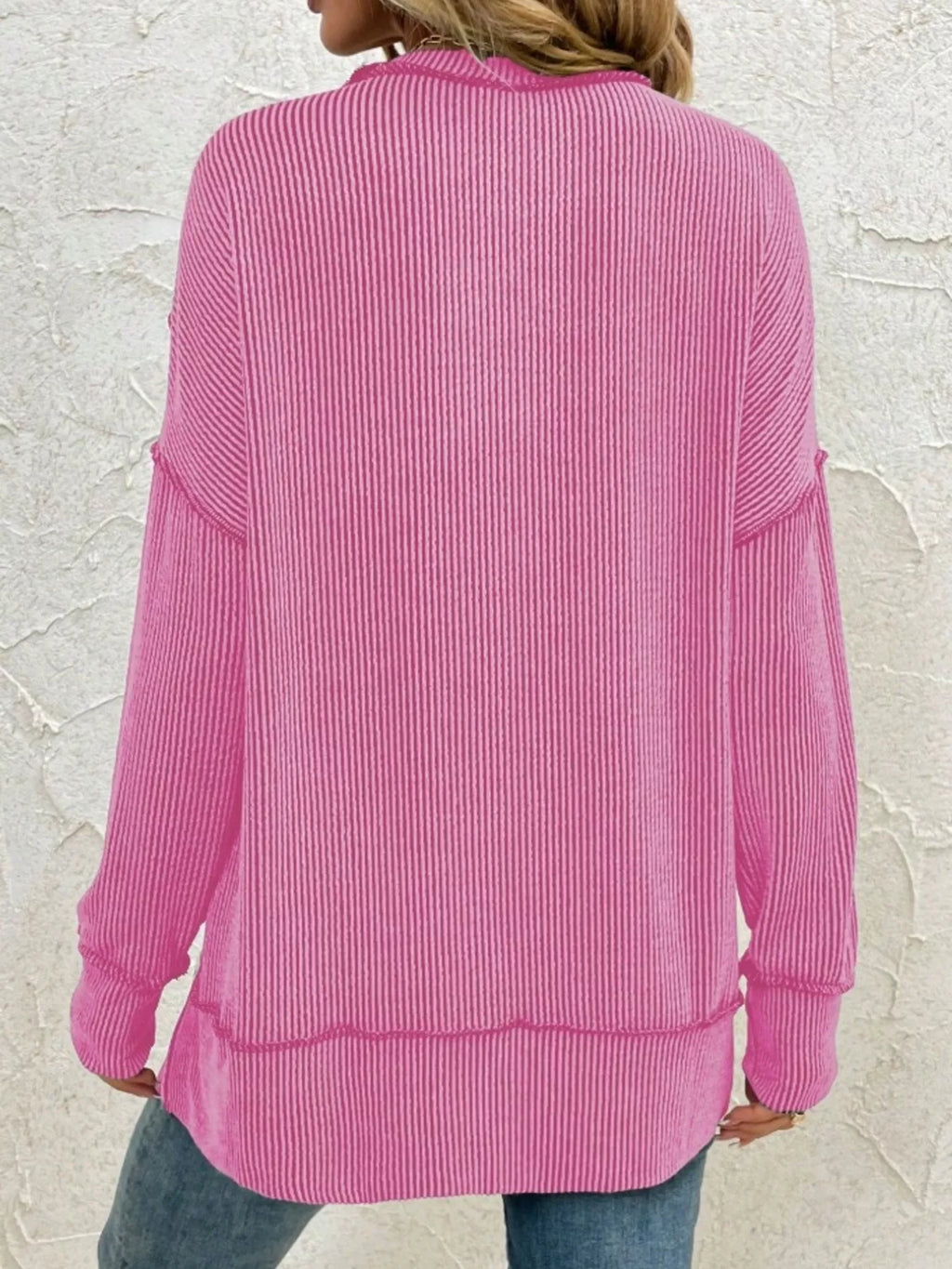Side Slit Round Neck Dropped Shoulder Sweatshirt – Relaxed Casual Fit