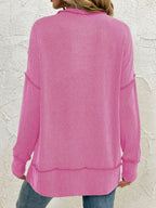 Side Slit Round Neck Dropped Shoulder Sweatshirt – Relaxed Casual Fit
