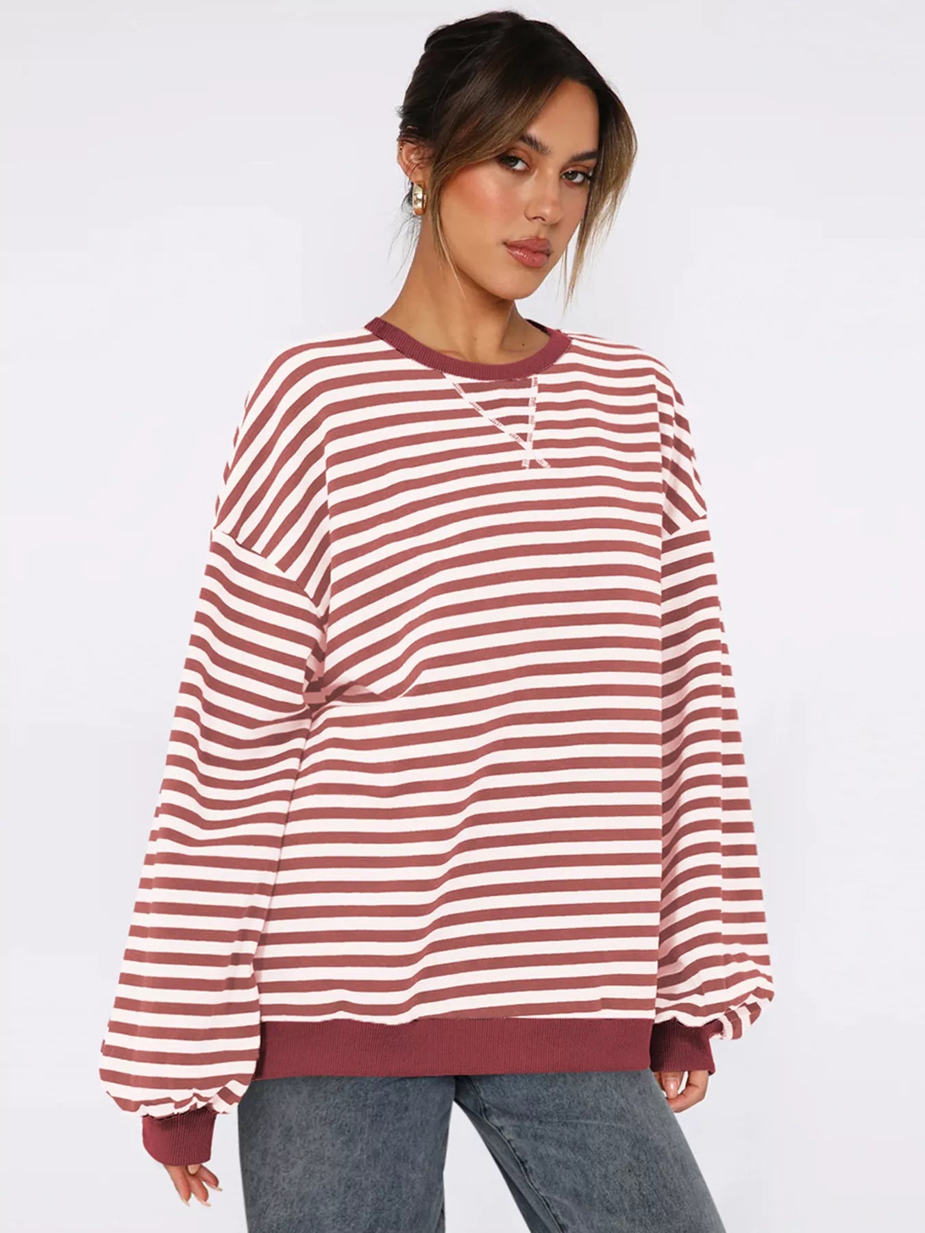 Striped Round Neck Long Sleeve Sweatshirt – Casual Everyday Style