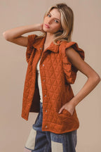 Rust Orange Quilted Vest Coat – Oversized Button-Up for Fall Layers