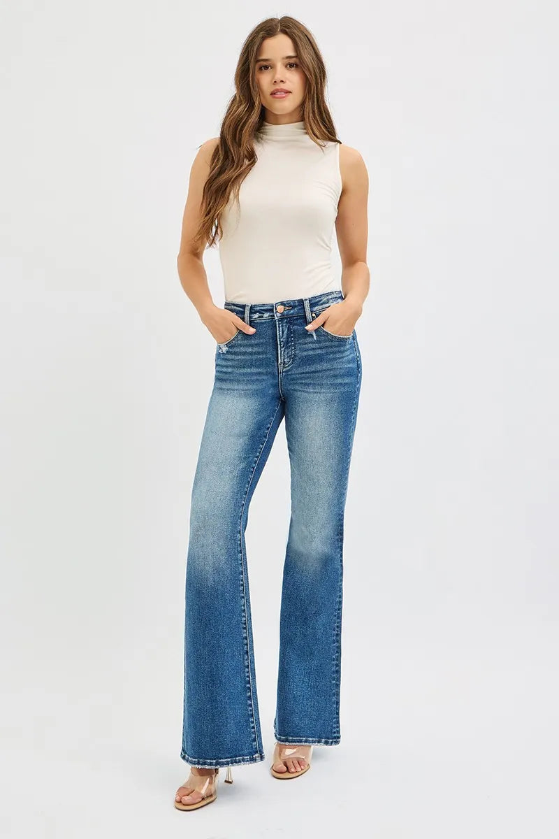 Tummy Control High Rise Flare Jeans | Flattering Retro Style