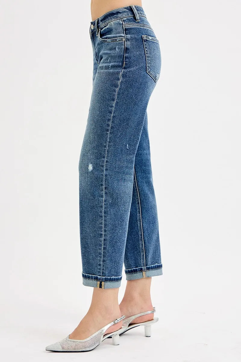 Relaxed Straight Crop Jeans – Vintage Medium Blue Everyday Denim