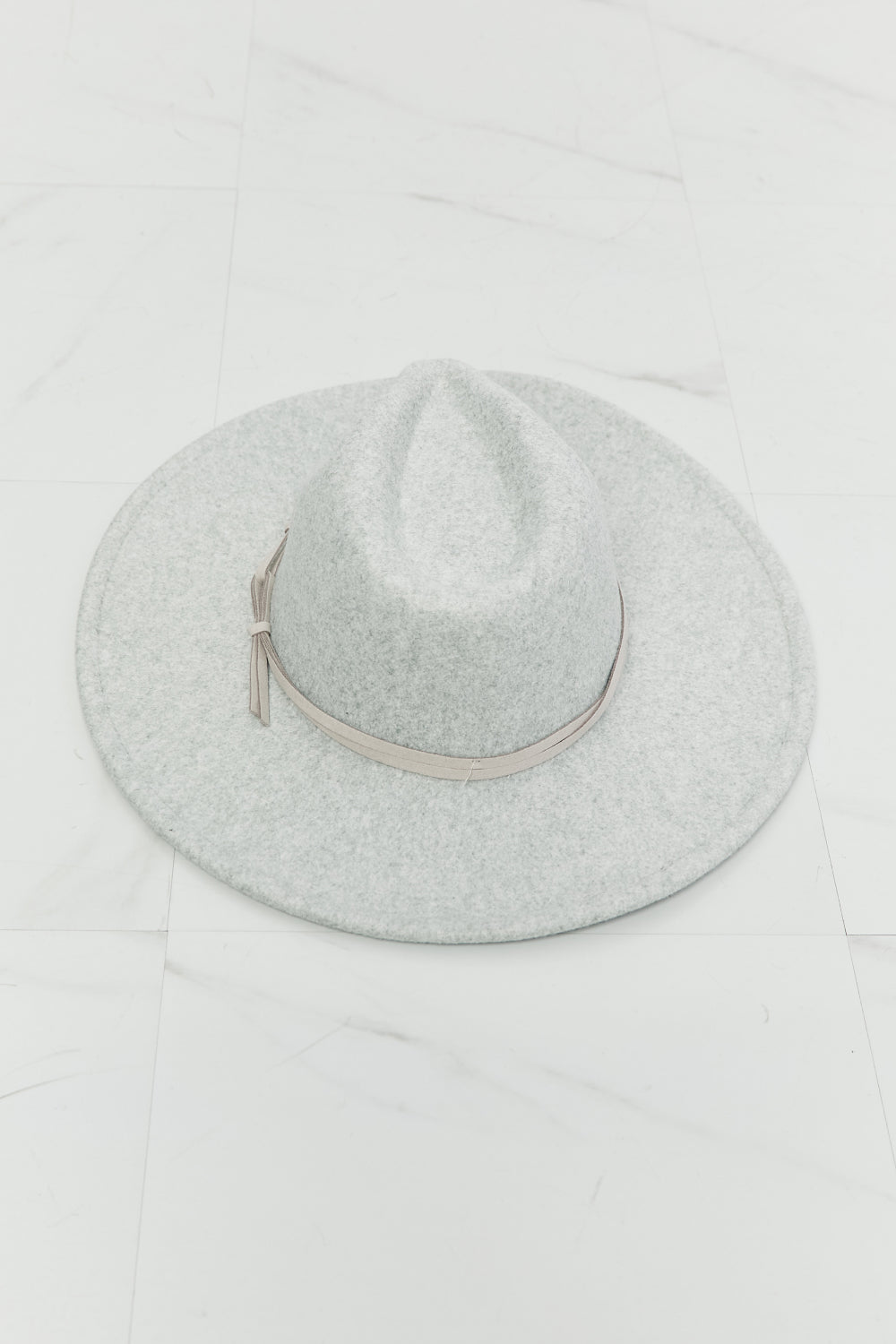 Light Grey Fedora Hat with Faux Leather Knot – Unisex & Adjustable