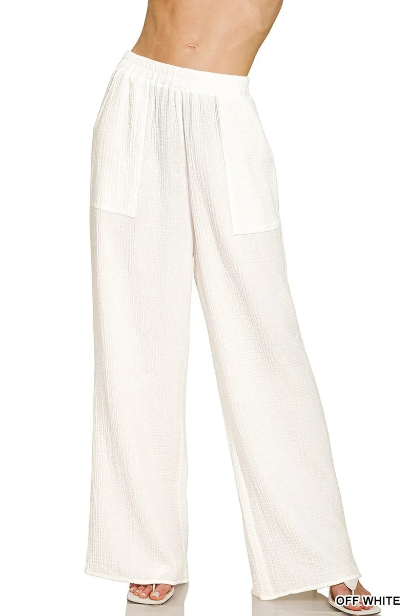 Zenana Double Gauze Elastic Band Pants – Lightweight & Relaxed Fit