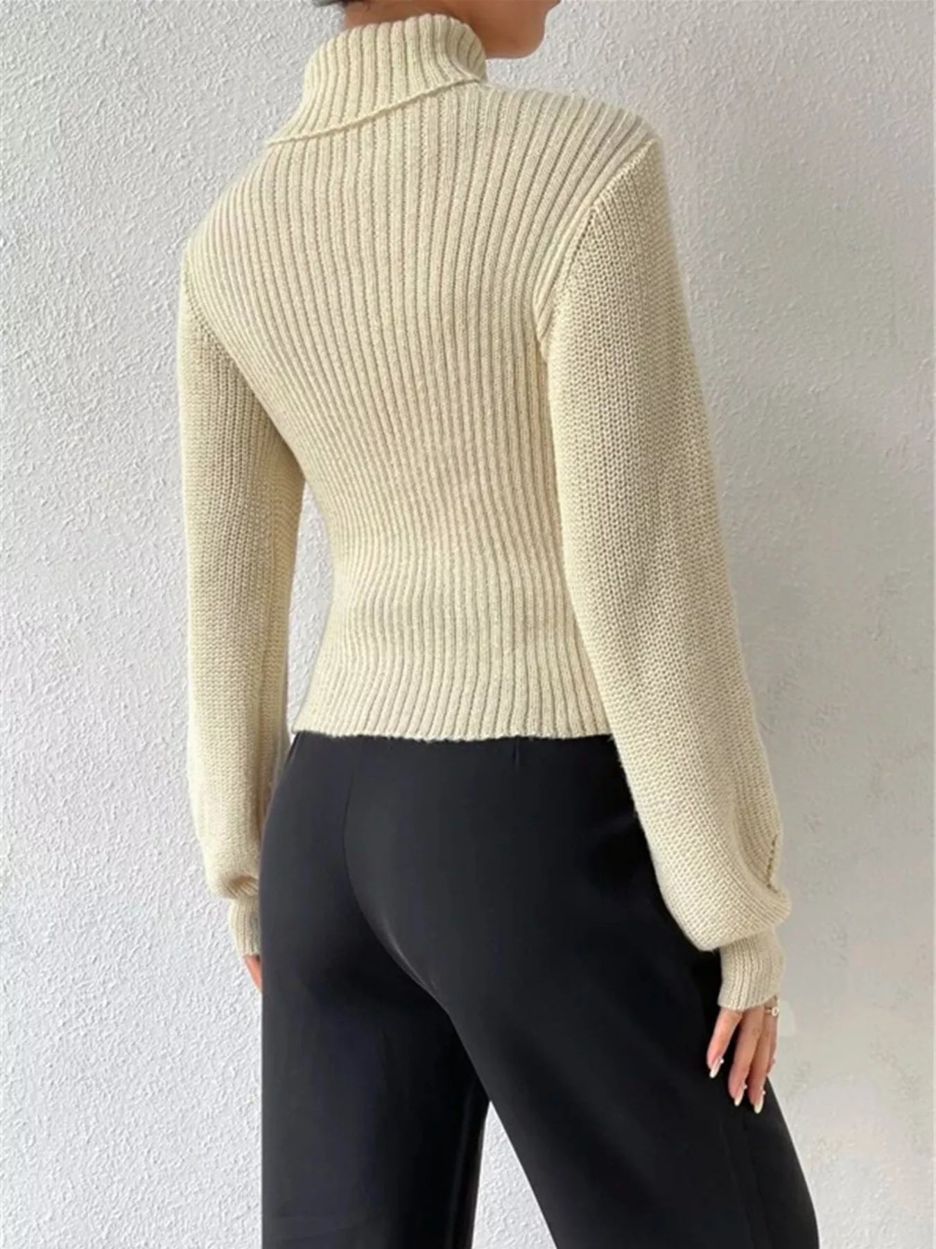 Cutout Front Turtleneck Long Sleeve Sweater – Chic Modern Knit
