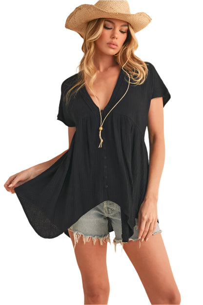 Aemi + Co Tuck Detail V-Neck Short Sleeve Blouse