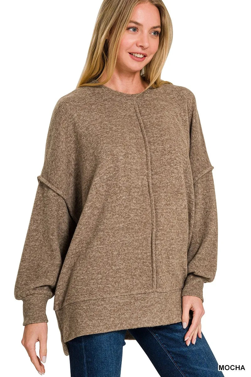 Zenana Brushed Melange Hacci Oversized Sweater – Cozy & Chic Knit