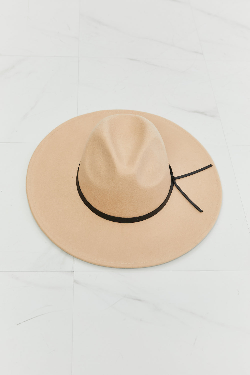 Beige Fedora Hat with Faux Leather Knot – Adjustable & Stylish