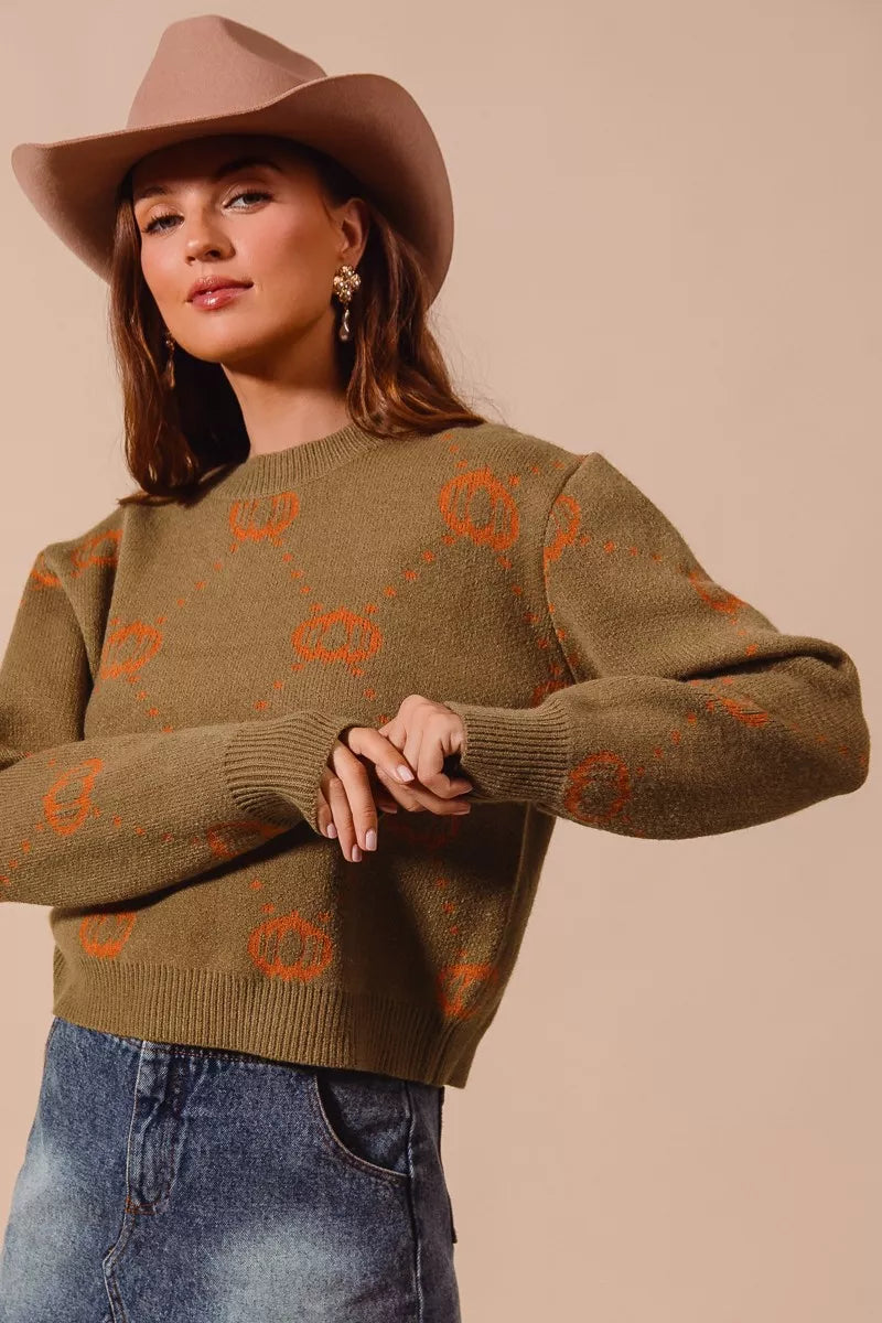 Pumpkin Rhombus Halloween Thanksgiving Sweater Top – Festive Cozy Knit