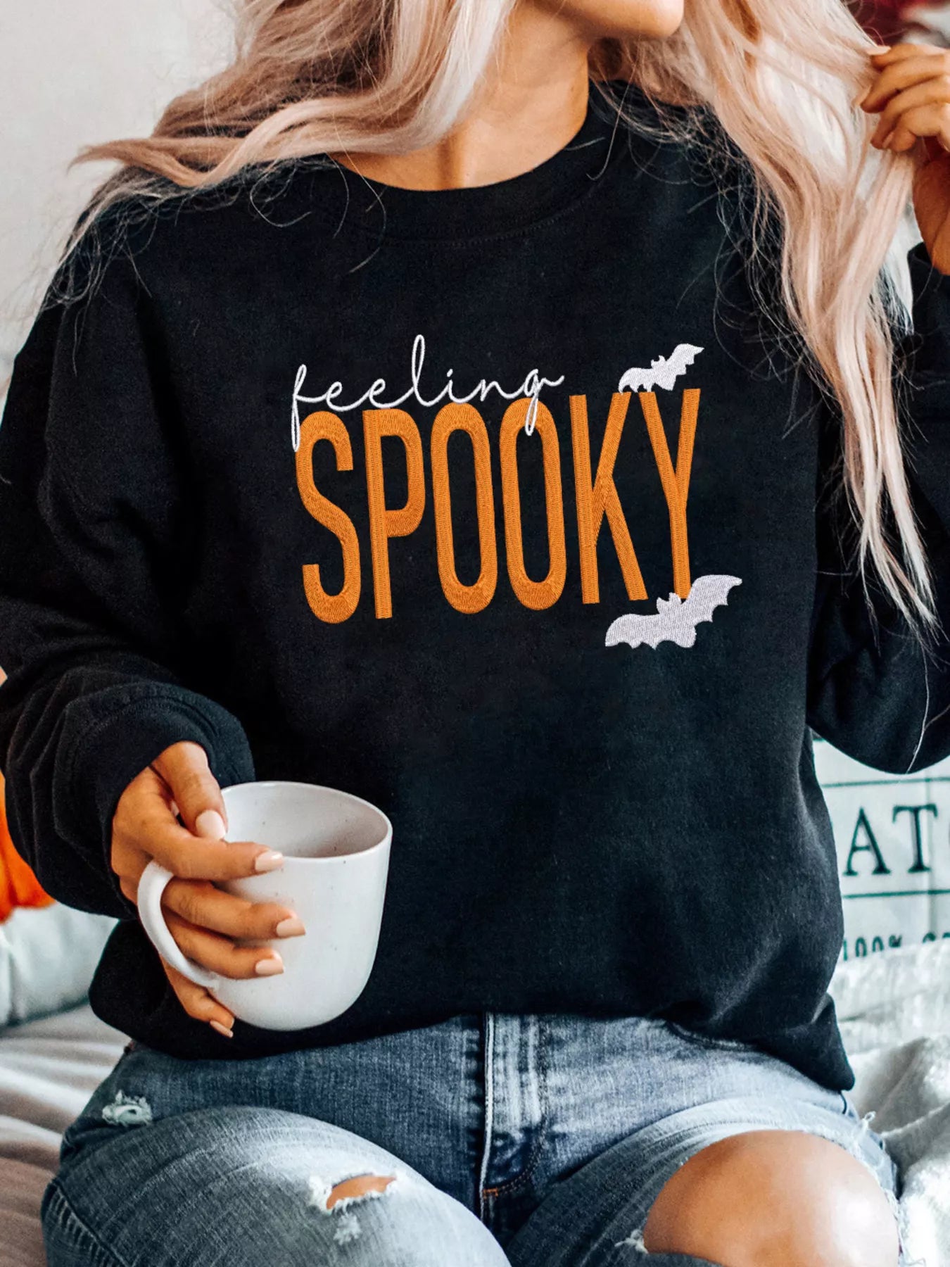 Feeling Spooky Halloween Embroidered Sweatshirt – Cozy & Festive