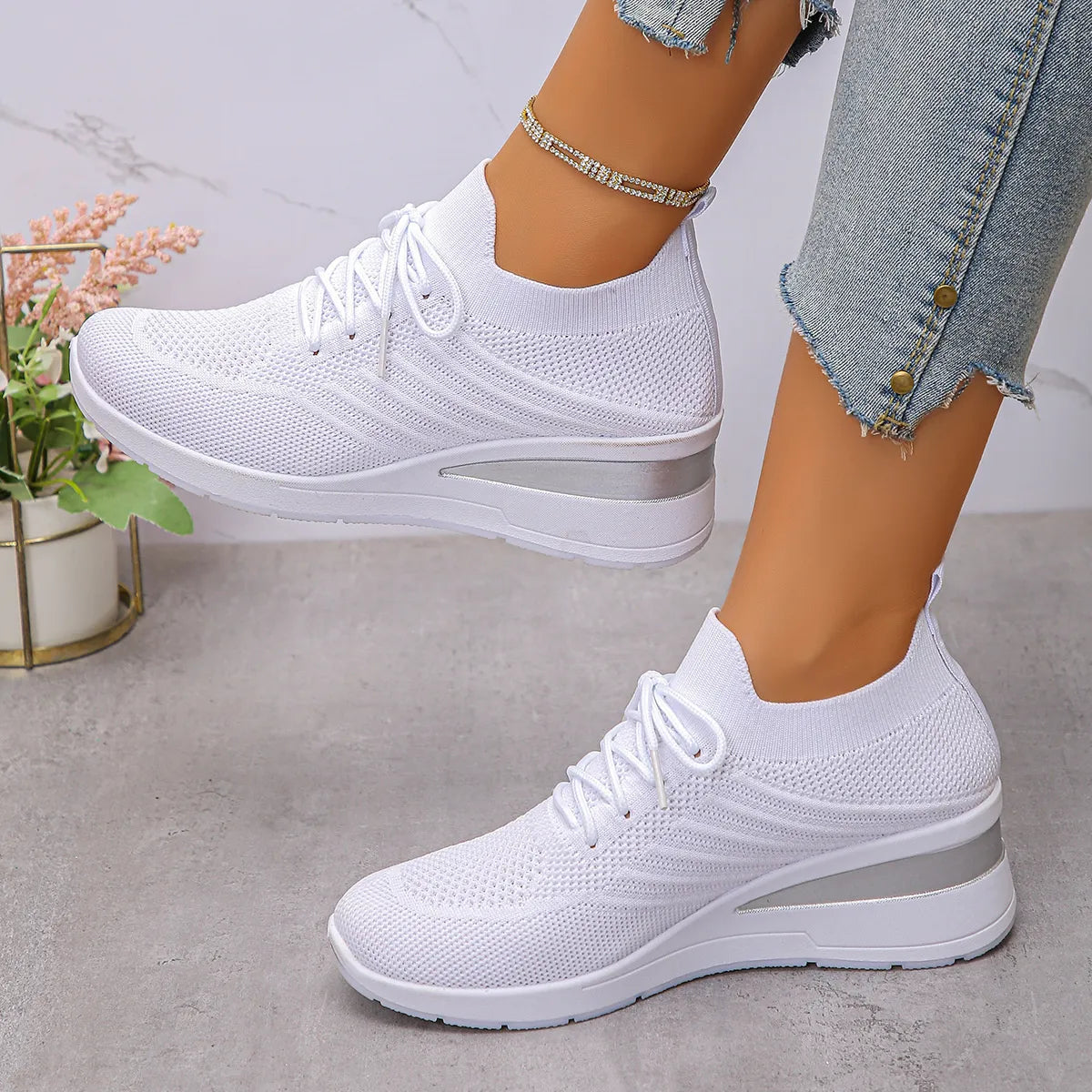 Lace-Up Wedge Athletic Sneakers – Sporty Chic Comfort