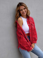 Distressed Drop Shoulder Denim Jacket – Casual Oversized Style