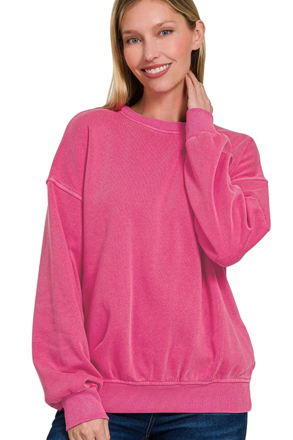 Hot Pink Oversized Fleece Sweatshirt – Cozy, Stylish & Modern Fit