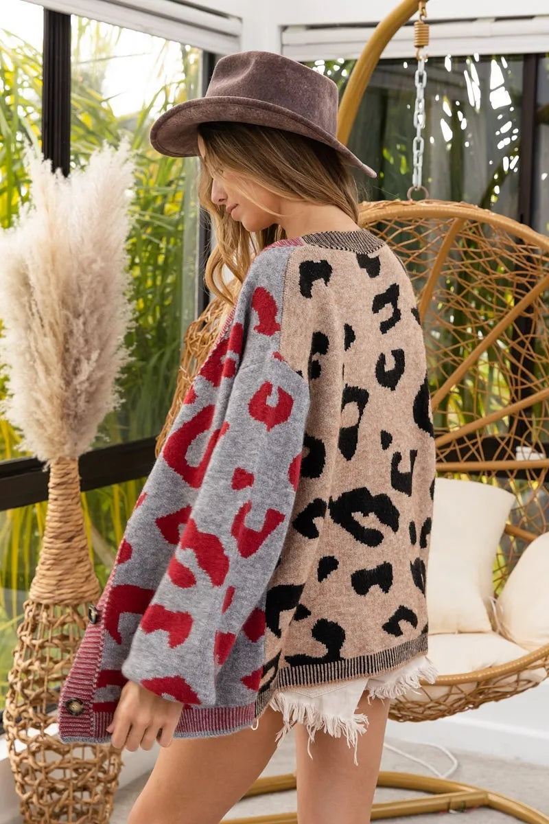Leopard Color Block Button-Down Cardigan – Trendy & Cozy Layer