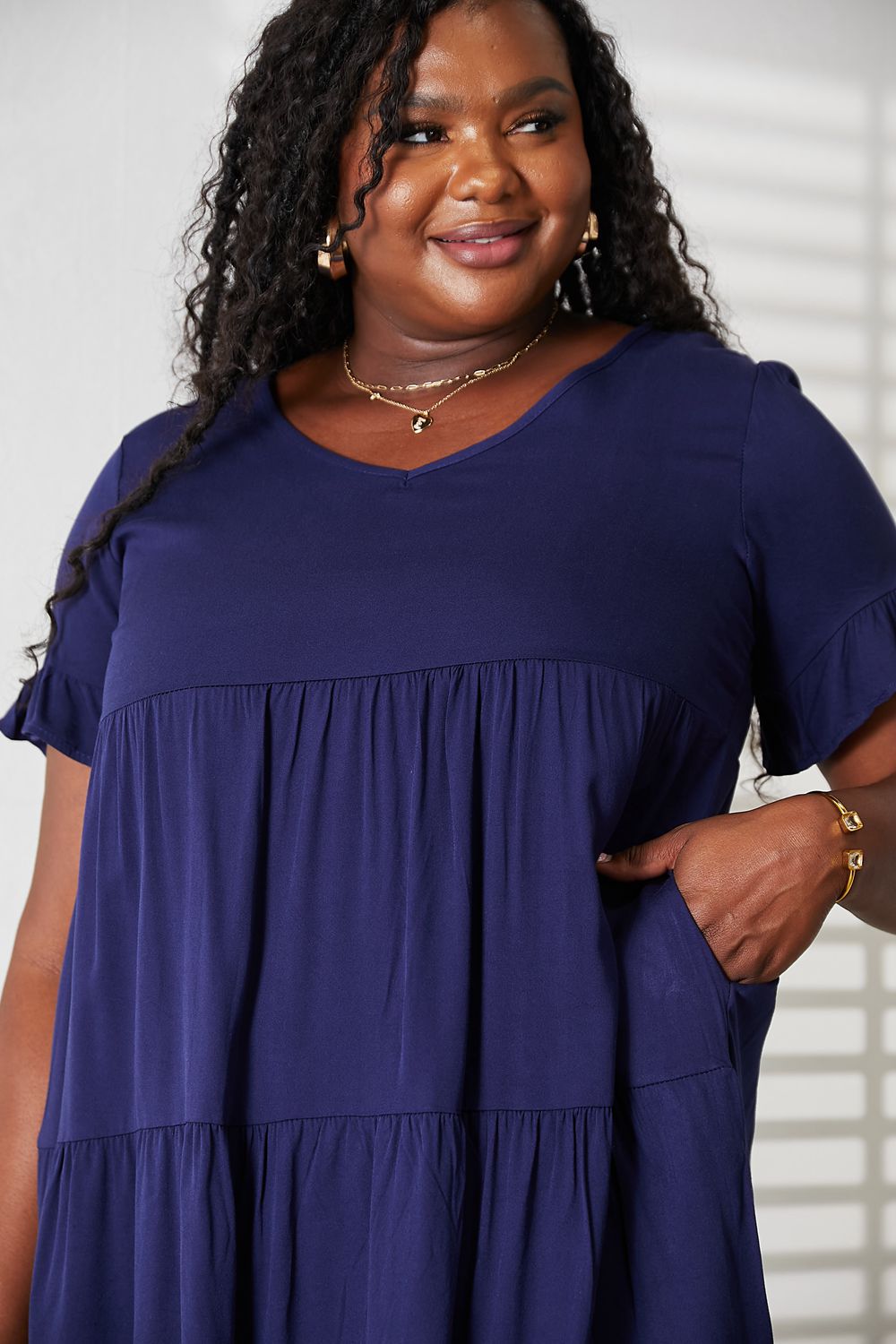 V-Neck Tiered Dress with Flounce Sleeves Elegant & Feminine Style