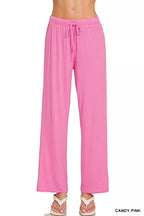 Candy pink wide-leg lounge pants with drawstring waist