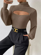 Cutout Front Turtleneck Long Sleeve Sweater – Chic Modern Knit