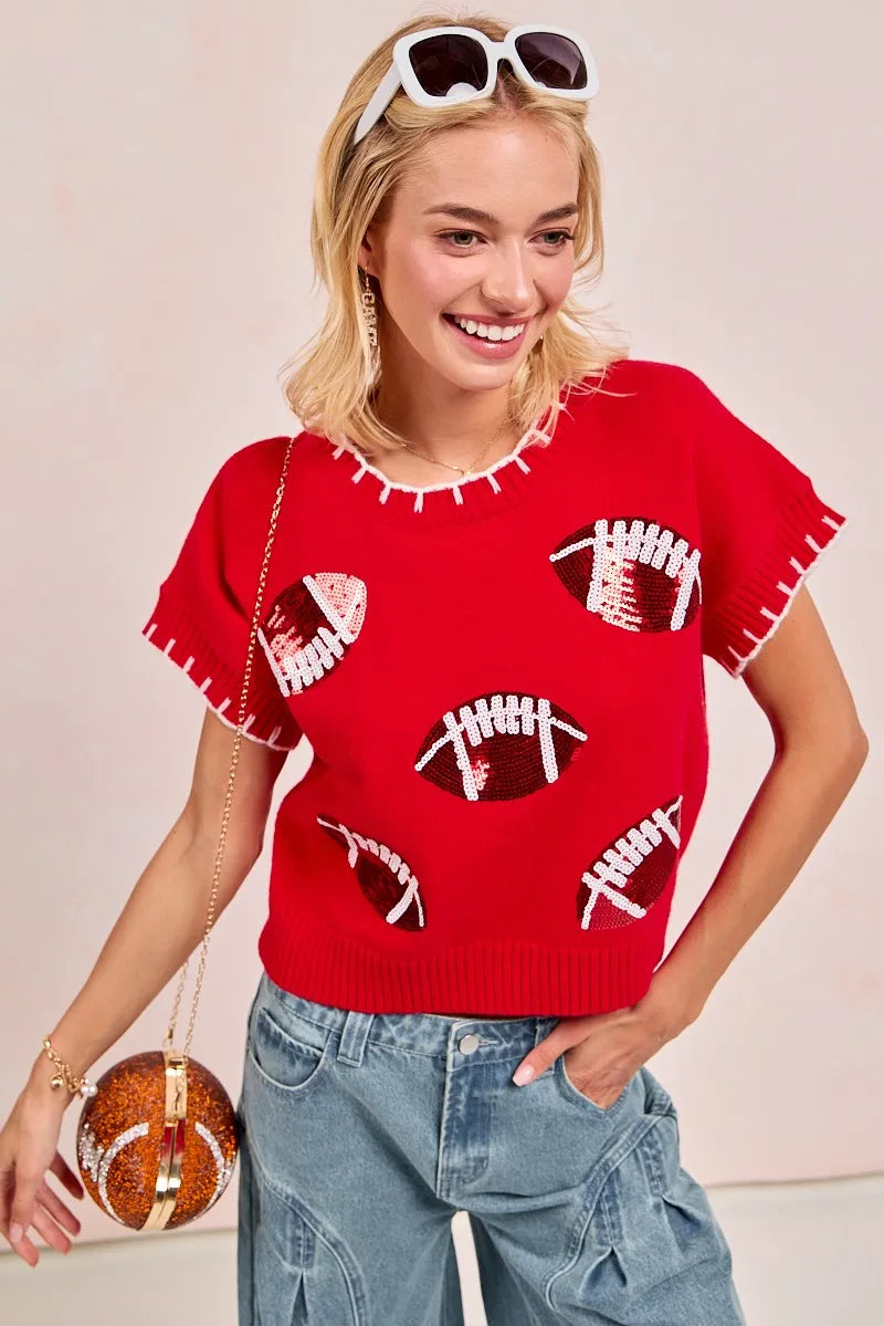 Gameday Sequin Football Sweater – Sporty, Cozy & Eye-Catching Style