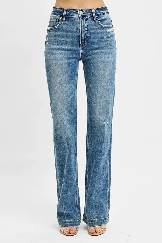 Dreamkue-Risen Women's Distressed Bootcut Jeans High Waist Stretch Denim Pants