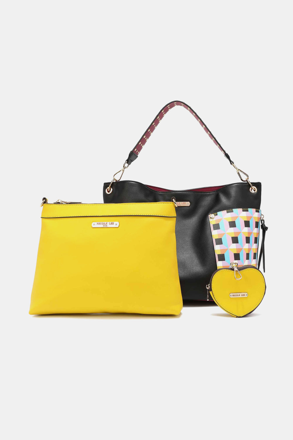 Nicole Lee 3-Piece Bag Set – Shoulder, Crossbody & Heart Coin Pouch