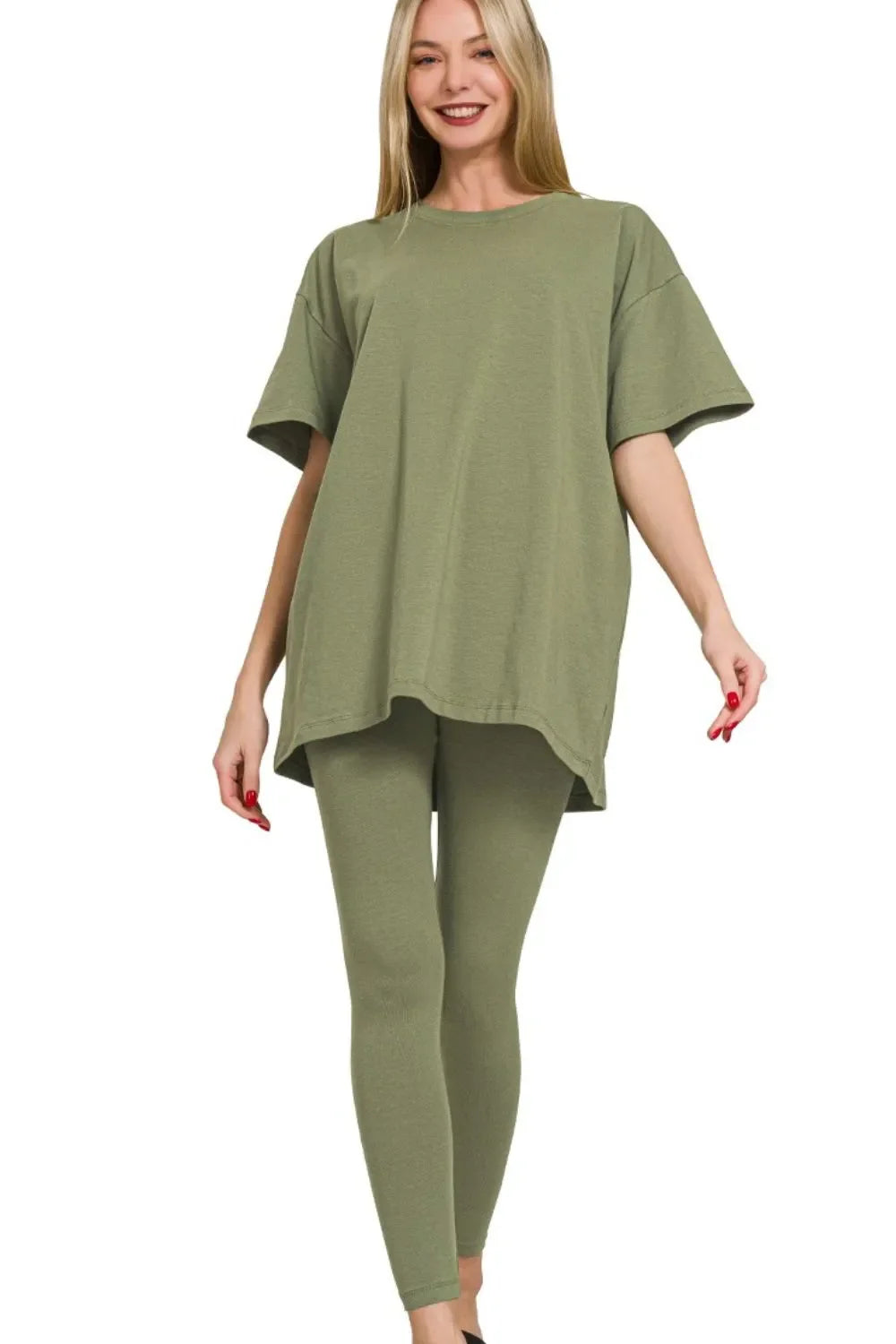 Cotton Round Neck Top & Legging Set – Zenana Comfy Lounge Wear
