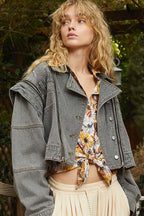 Cropped Denim Jacket – POL with Functional Zipper & Edgy Style