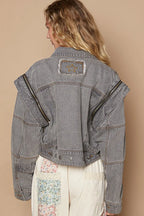 Cropped Denim Jacket – POL with Functional Zipper & Edgy Style