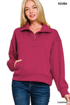 Women’s Scuba Half Zip Sweatshirt with Pockets | Sporty Casual Pullover