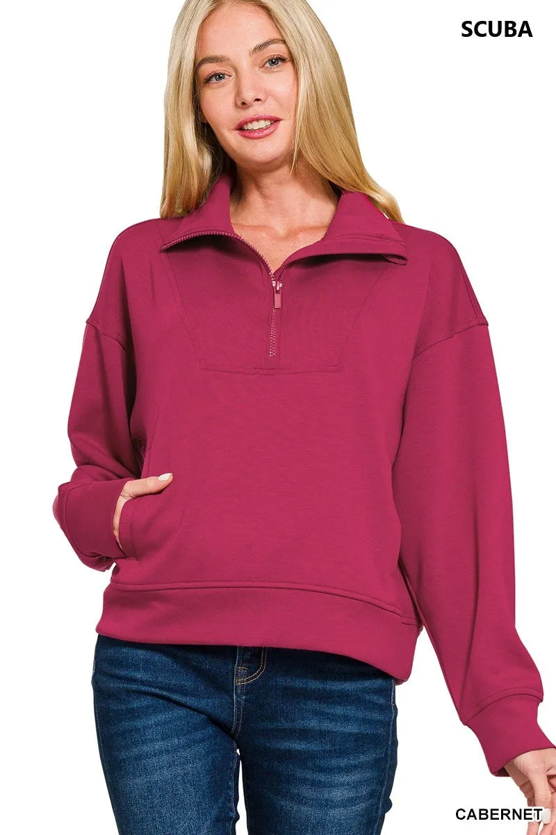 Women’s Scuba Half Zip Sweatshirt with Pockets | Sporty Casual Pullover