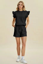 Textured Ruffle Sleeve Top & Shorts Set – Cute, Comfy & Stylish