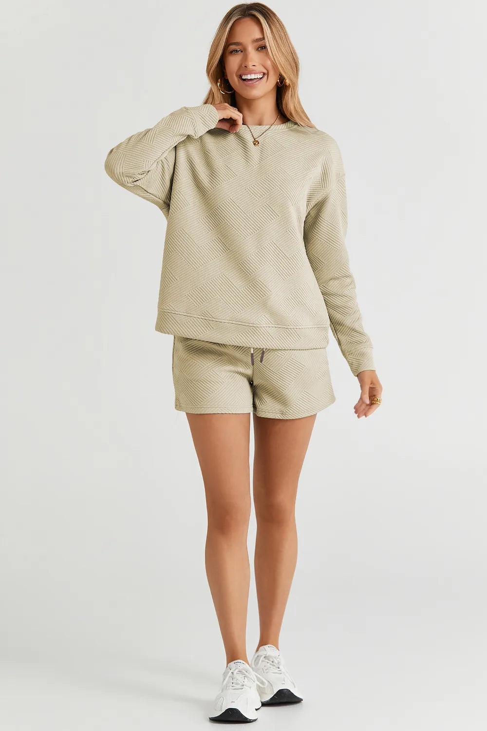 Textured Long Sleeve Top & Shorts Set – Comfy, Stylish & Versatile