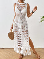 Backless Fringe Hem Round Neck Cover-Up Dress – Chic Beach Style