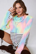 BiBi Tie-Dye French Terry Cowl Neck Top – Cozy, Vibrant & Stylish