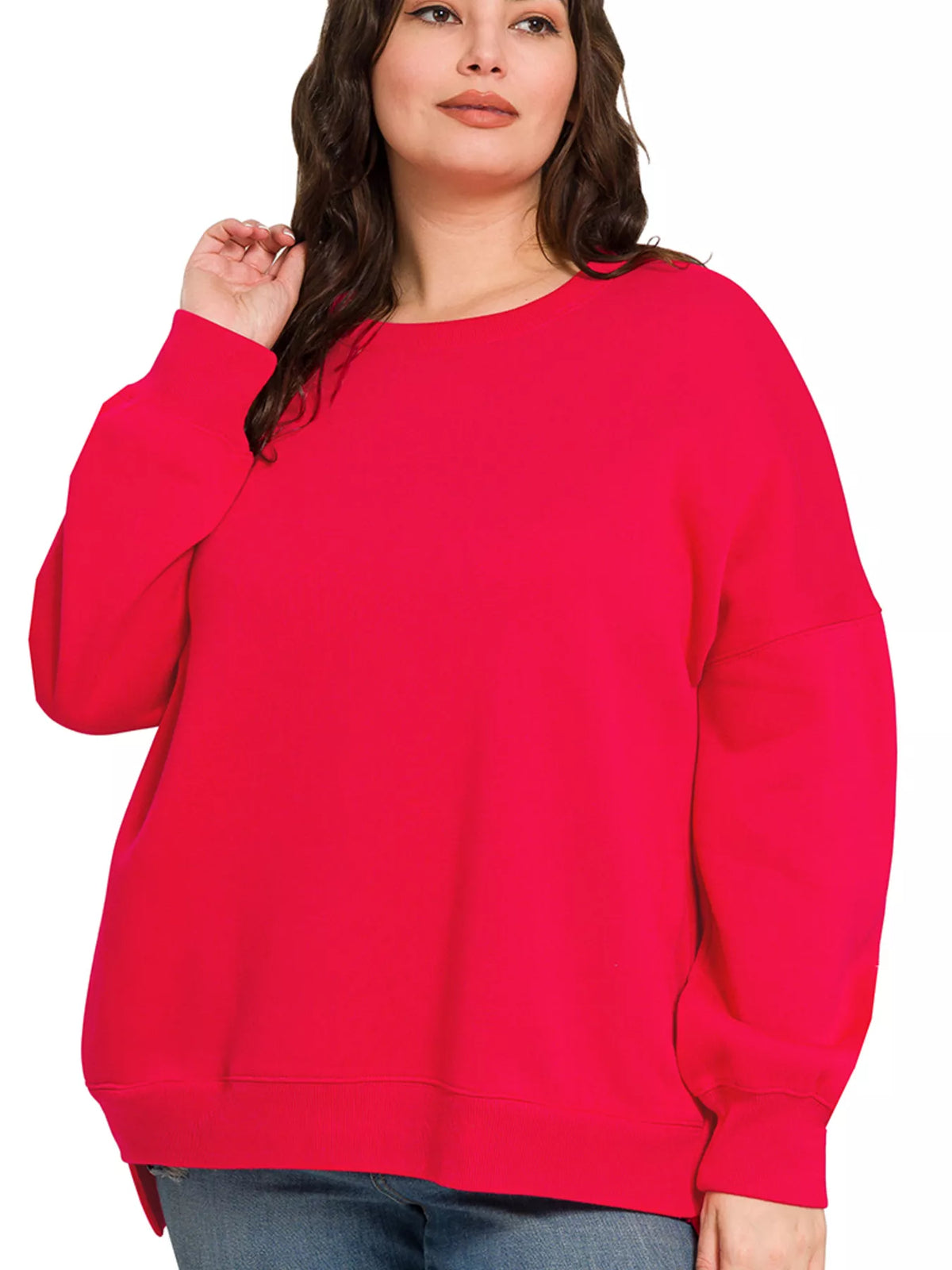 Zenana Plus Size Fleece Hi-Low Sweatshirt – Cozy Boyfriend Fit with Pockets