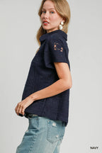 Patch Lace Short Sleeve Button Down Shirt – Chic & Feminine Top