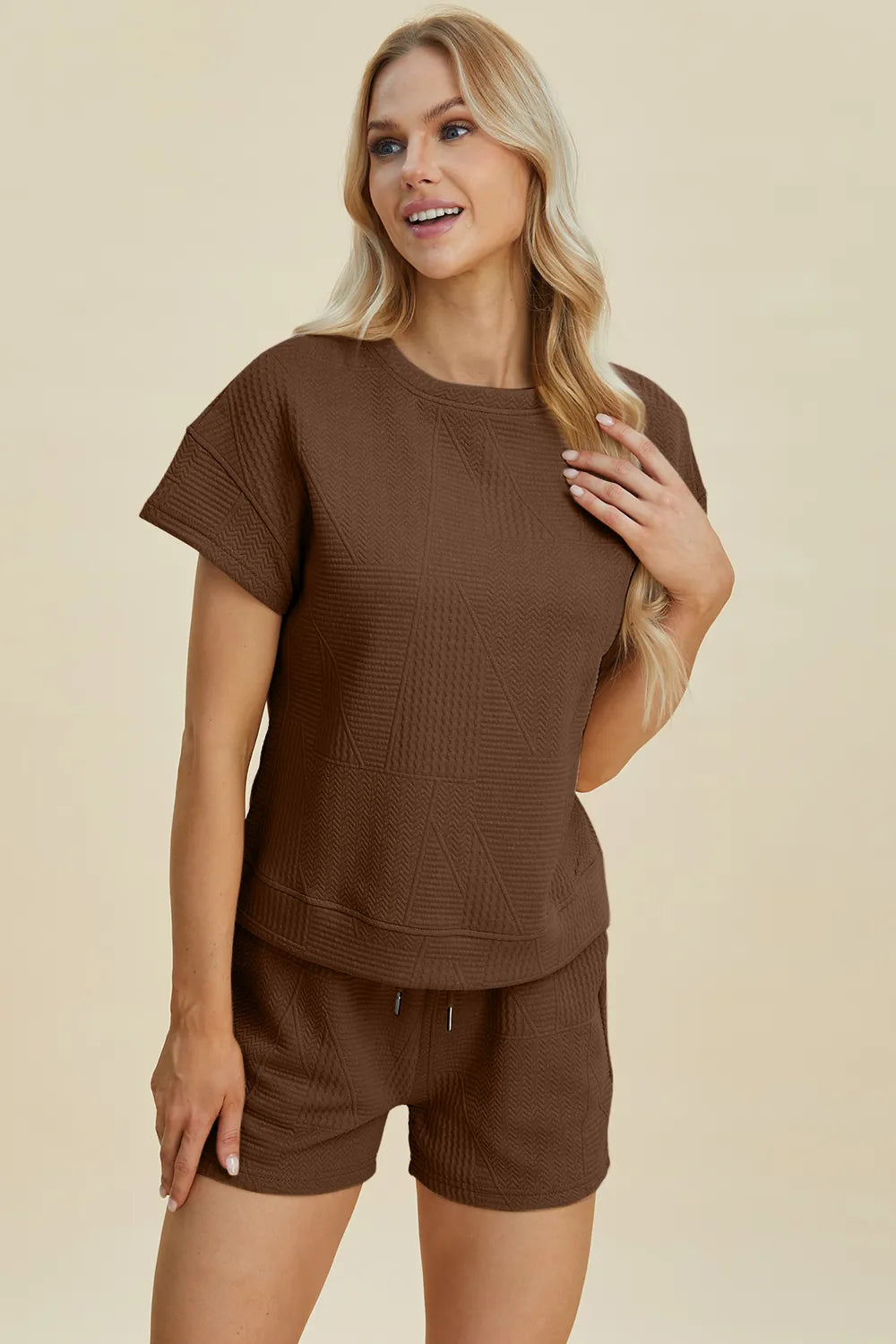 Textured Short Sleeve Top & Shorts Set – Comfy, Chic & Versatile
