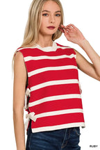 Side Tie Stripe Sweater Vest Chic Layering Piece
