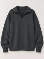 Oversized zip-neck sweatshirt in dark charcoal, half-zip front and stand collar