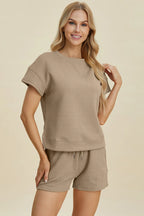 Textured Short Sleeve Top & Shorts Set – Comfy, Chic & Versatile