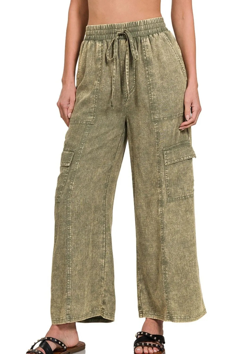 Washed Linen Cargo Pants – Relaxed Fit, Elastic Waist & On-Trend Style