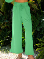 Puff Sleeve Crop Top & Drawstring Wide Leg Pants Set – Chic & Comfy