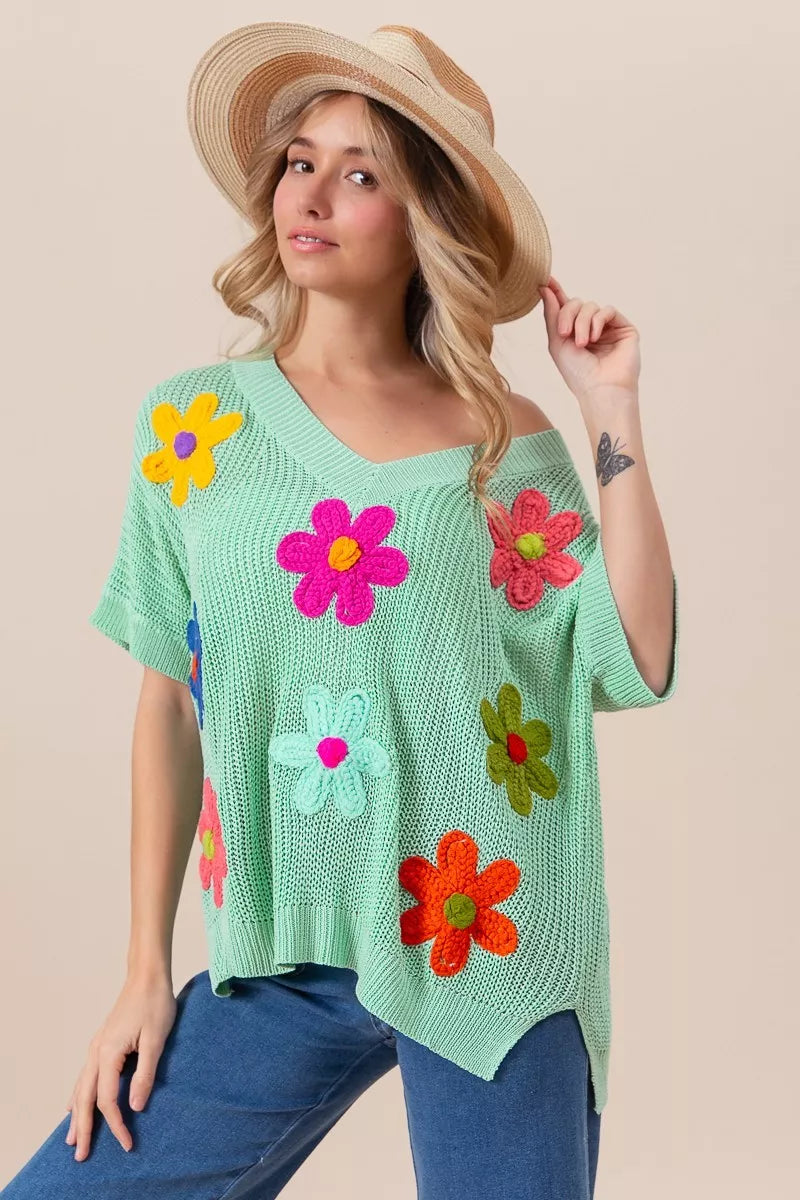 BiBi Flower Patch Dolman Sleeve Sweater – Lightweight Chic Style