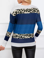 Leopard Color Block Striped Knit Top – Trendy Casual Style