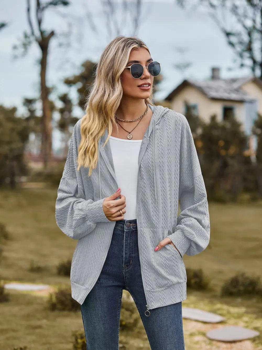 Zip Up Drawstring Long Sleeve Hooded Jacket – Casual Lightweight Layer