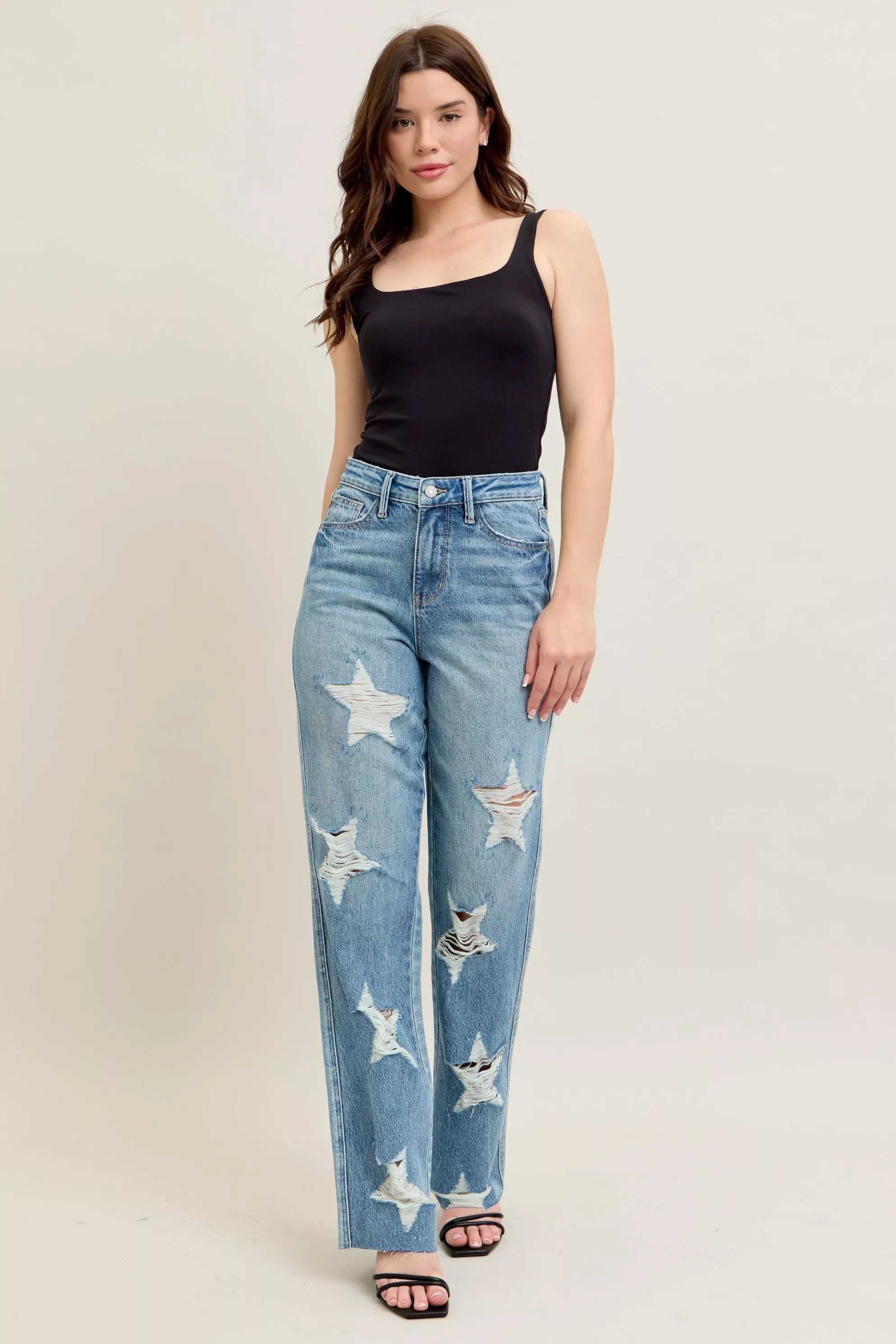 Judy Blue High Waist Rigid Magic Star Destroy Jeans – 90’s Straight Fit
