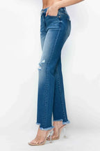 Raw Hem Mid Rise Straight Jeans – Distressed, Flattering & Timeless